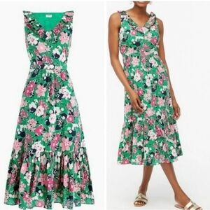J Crew Floral Sleeveless Green Dress Sz 6